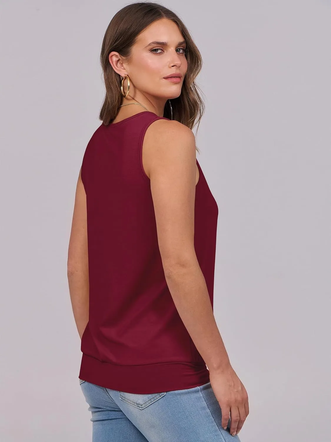 ANRABESS Women Tank Tops Summer V Neck Sleeveless Casual Loose Fit Cute Cami Basic T Shirts Solid Tees 2025 Trendy Outfits