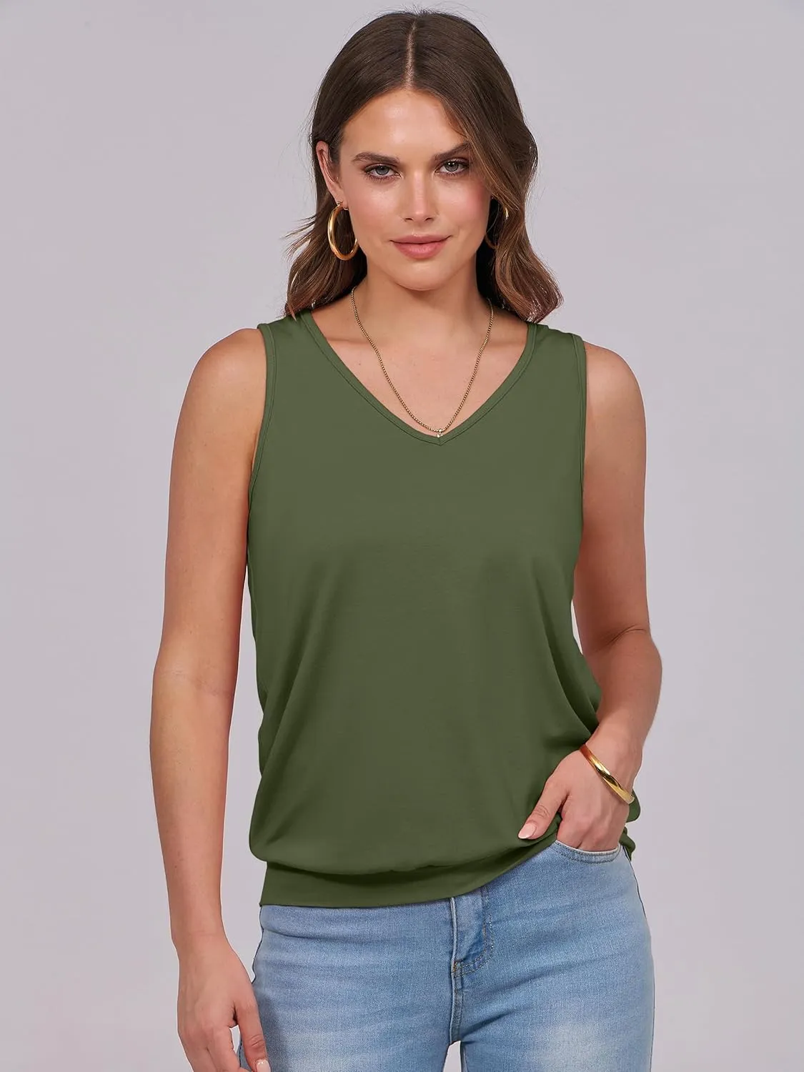 ANRABESS Women Tank Tops Summer V Neck Sleeveless Casual Loose Fit Cute Cami Basic T Shirts Solid Tees 2025 Trendy Outfits