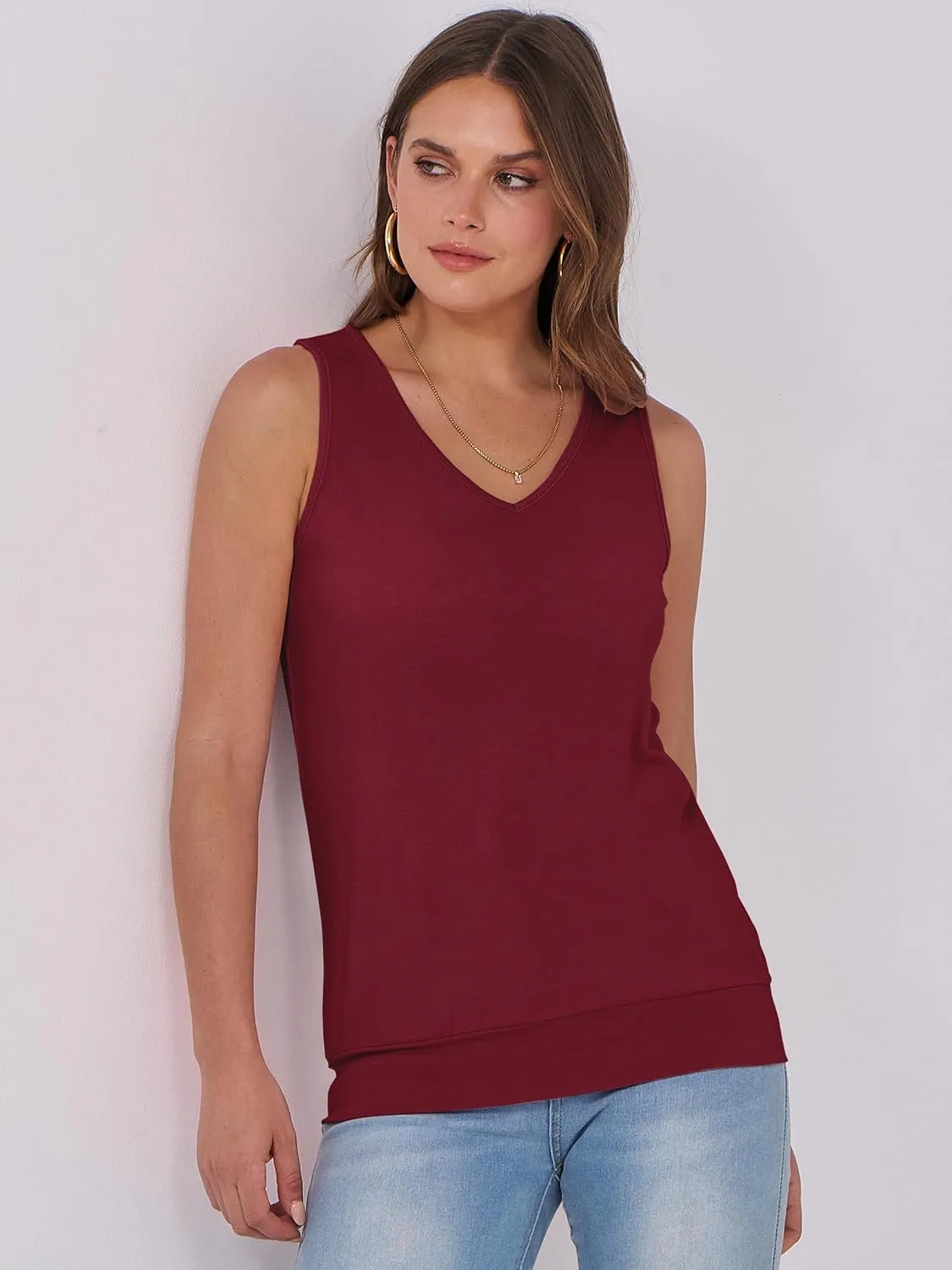 ANRABESS Women Tank Tops Summer V Neck Sleeveless Casual Loose Fit Cute Cami Basic T Shirts Solid Tees 2025 Trendy Outfits