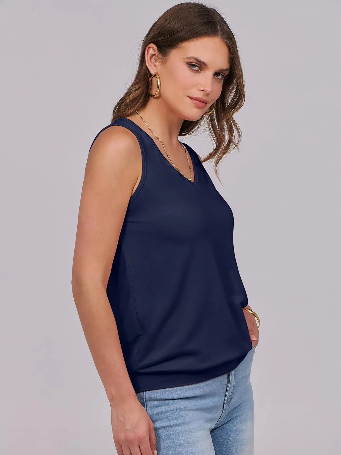 ANRABESS Women Tank Tops Summer V Neck Sleeveless Casual Loose Fit Cute Cami Basic T Shirts Solid Tees 2025 Trendy Outfits