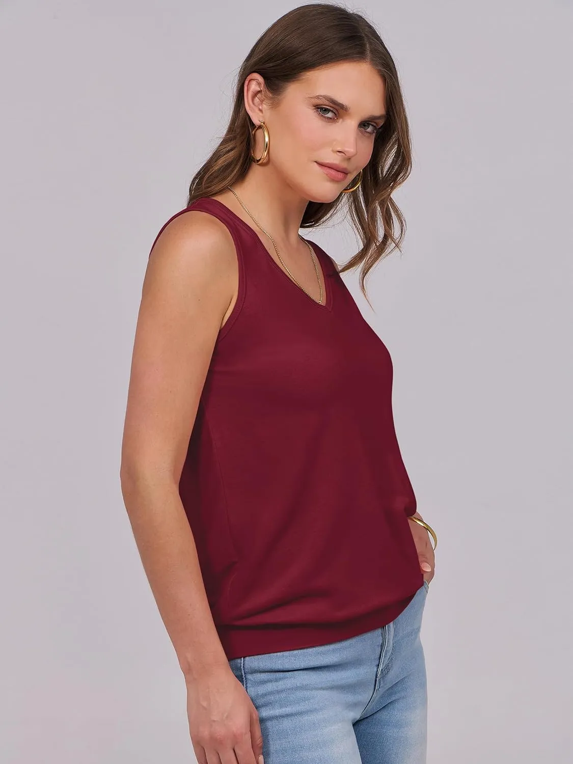 ANRABESS Women Tank Tops Summer V Neck Sleeveless Casual Loose Fit Cute Cami Basic T Shirts Solid Tees 2025 Trendy Outfits