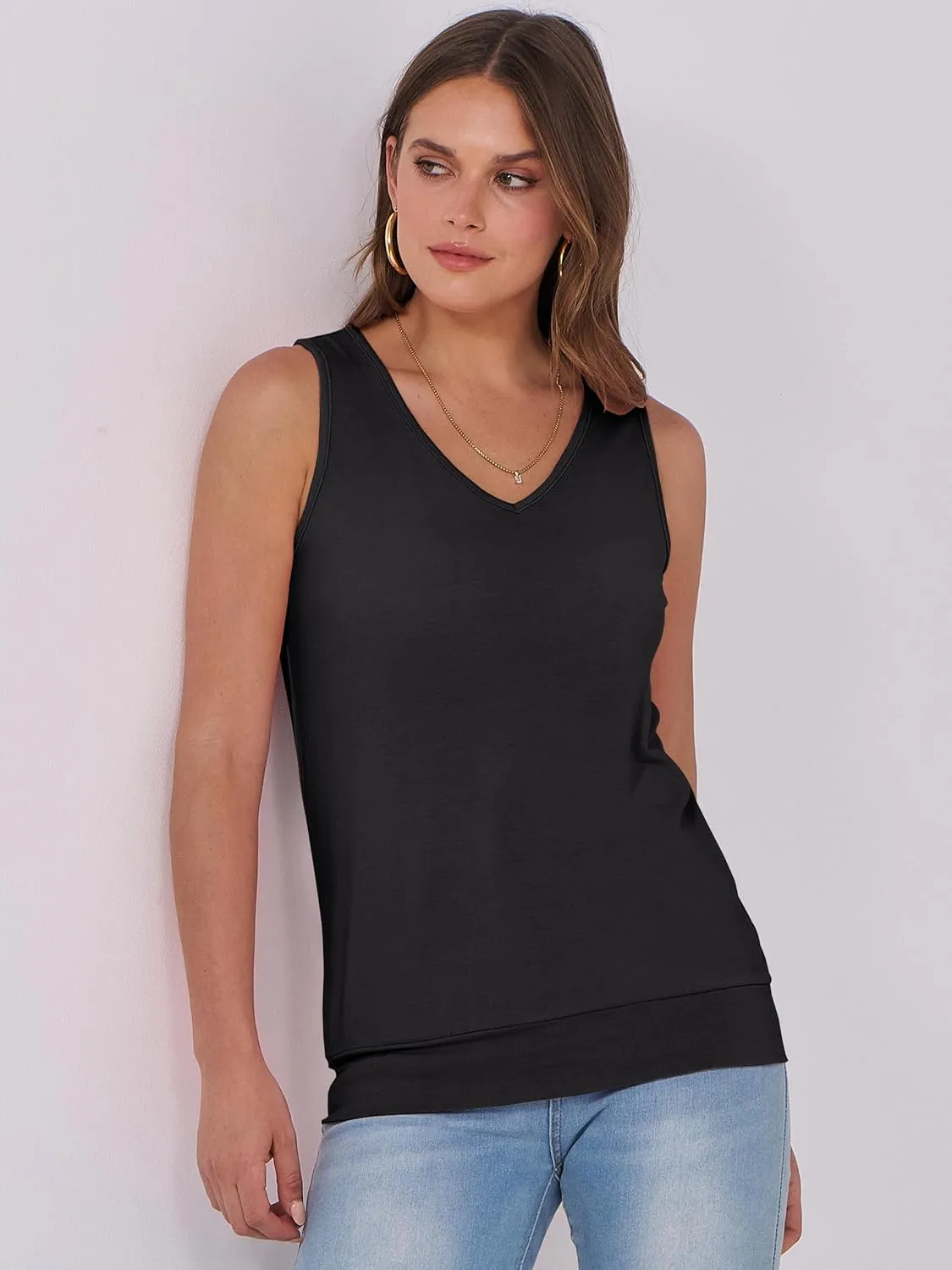 ANRABESS Women Tank Tops Summer V Neck Sleeveless Casual Loose Fit Cute Cami Basic T Shirts Solid Tees 2025 Trendy Outfits