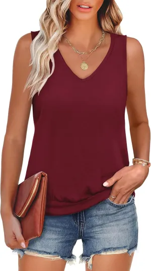 ANRABESS Women Tank Tops Summer V Neck Sleeveless Casual Loose Fit Cute Cami Basic T Shirts Solid Tees 2025 Trendy Outfits
