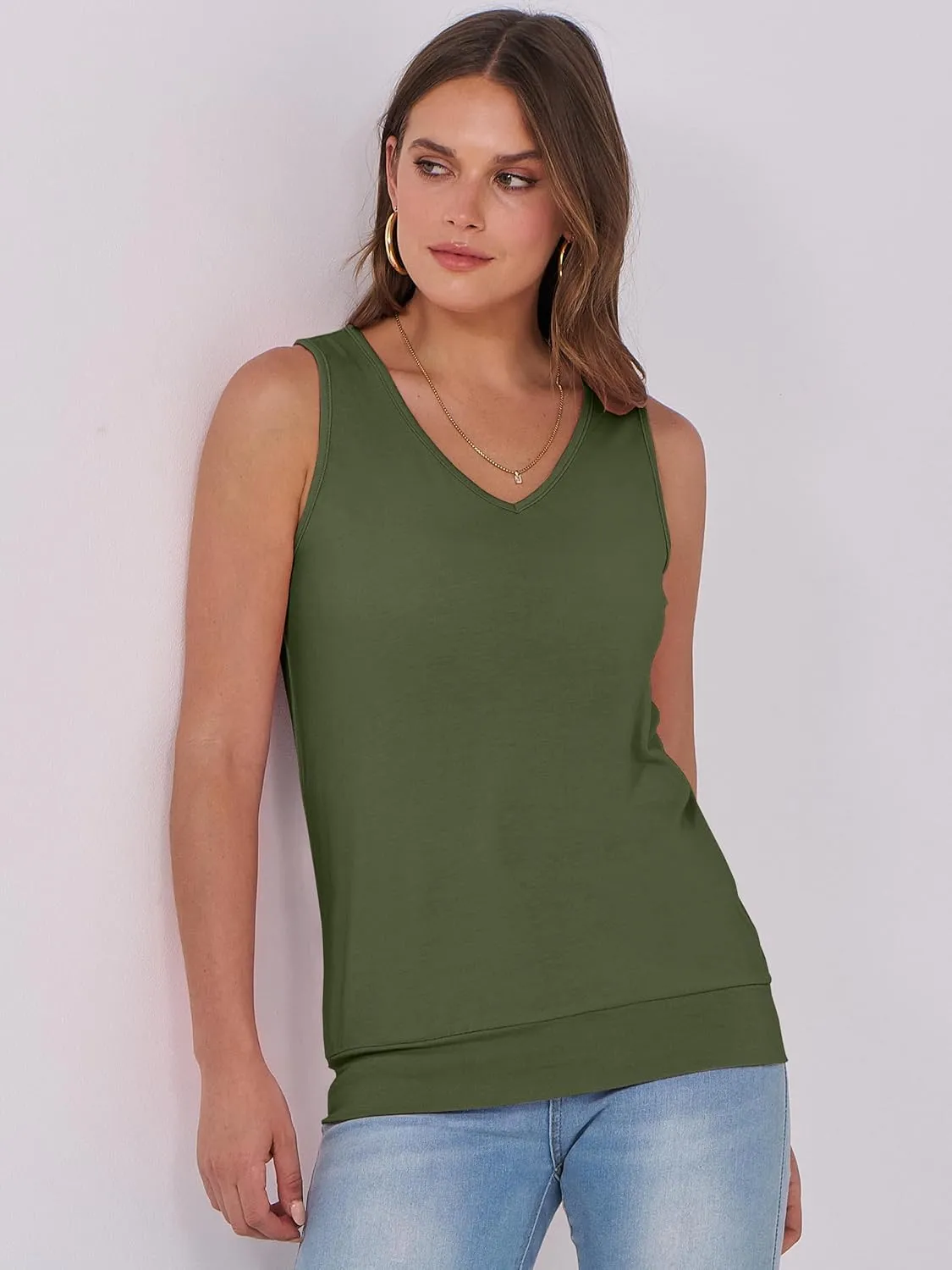 ANRABESS Women Tank Tops Summer V Neck Sleeveless Casual Loose Fit Cute Cami Basic T Shirts Solid Tees 2025 Trendy Outfits