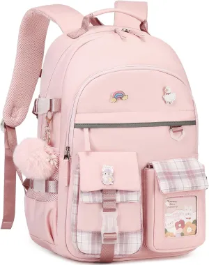 AO ALI VICTORY Backpack for Girls Women Kids Elementary Middle High School Bag Cute College Bookbags Large Laptop Backpacks 15.6 Inch for Teens Students Antitheft Travel Daypack Pink