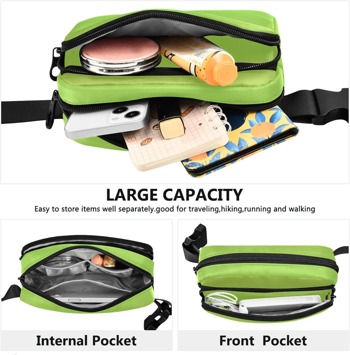 Avocado Green Fresh Leaves Gradient Womens Fanny Pack Waterproof Belt Bags Hip Pack Bright Colored Travel Waist Pack for Men