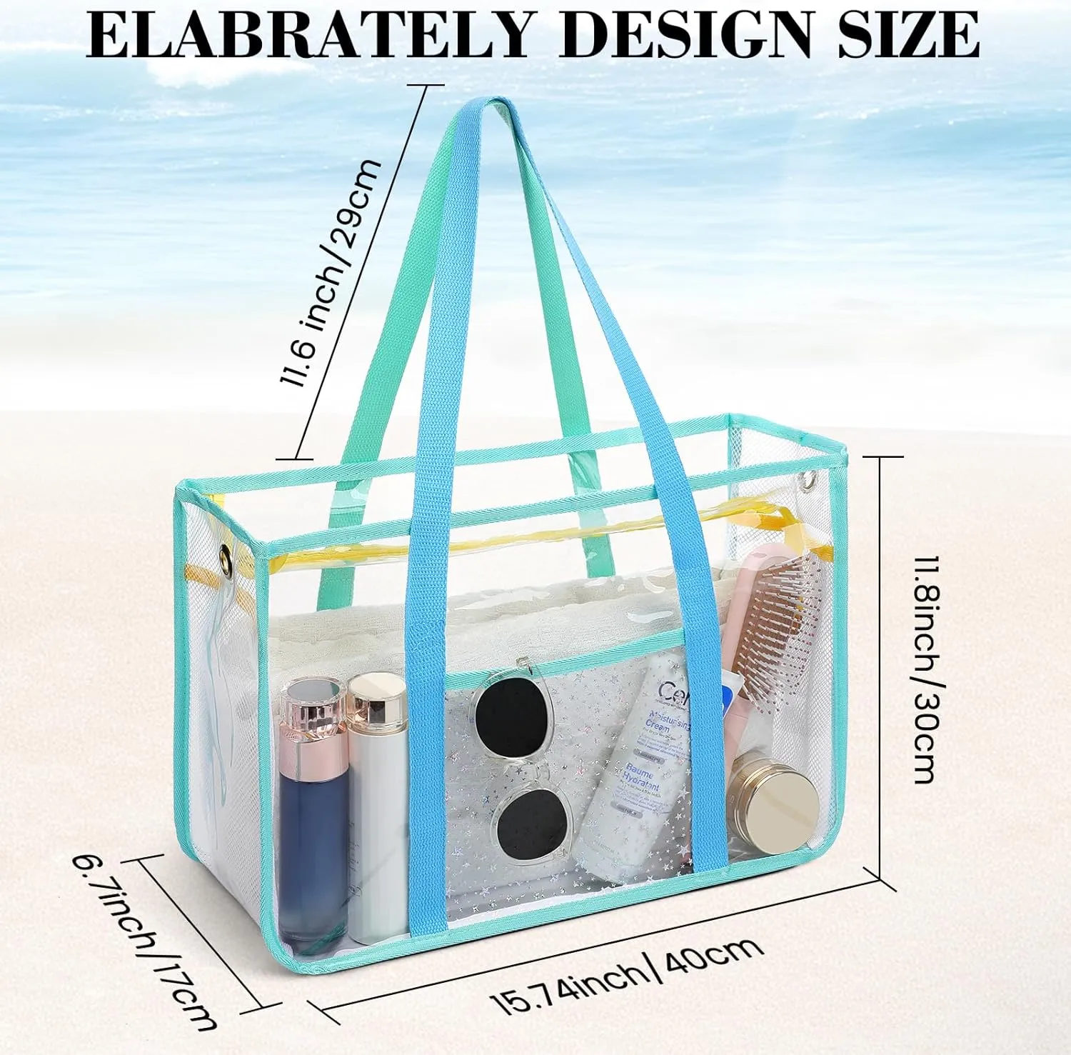 Beach Bags for Women - Clear Tote Bag for Women with Waterproof Pocket, PVC Beach Tote Bag Sandproof for Pool, Travel