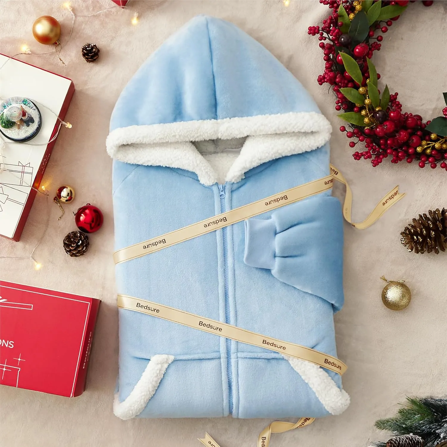 Bedsure Blanket Hoodie - Wearable Blankets for Women with Zipper as Gifts for Mom & Girlfriend, Cozy Men Sherpa Hoodie Jacket