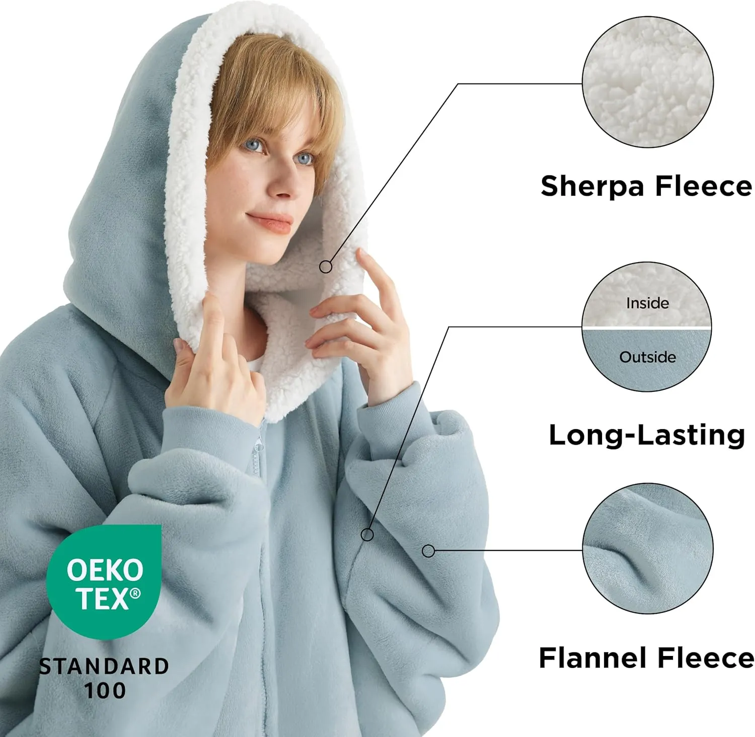 Bedsure Blanket Hoodie - Wearable Blankets for Women with Zipper as Gifts for Mom & Girlfriend, Cozy Men Sherpa Hoodie Jacket