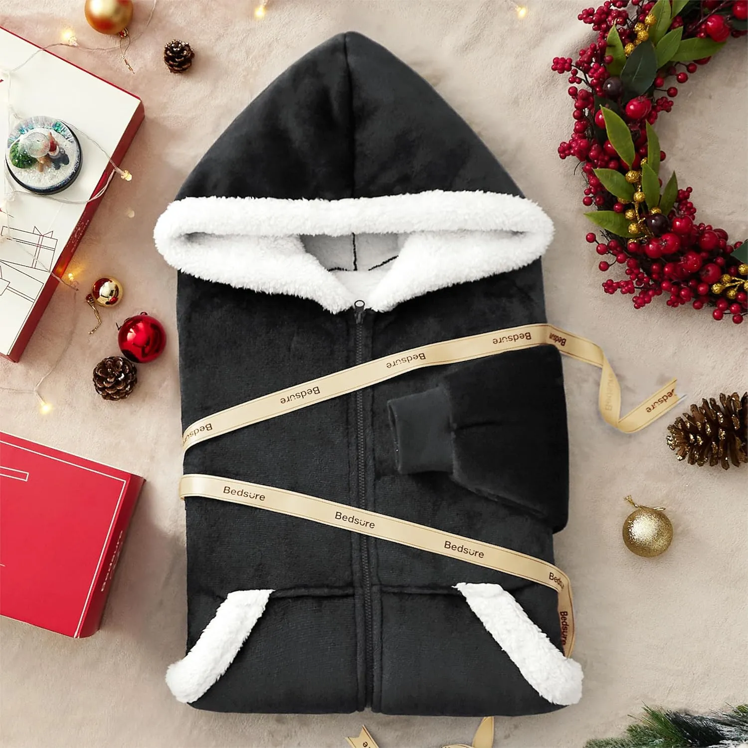 Bedsure Blanket Hoodie - Wearable Blankets for Women with Zipper as Gifts for Mom & Girlfriend, Cozy Men Sherpa Hoodie Jacket