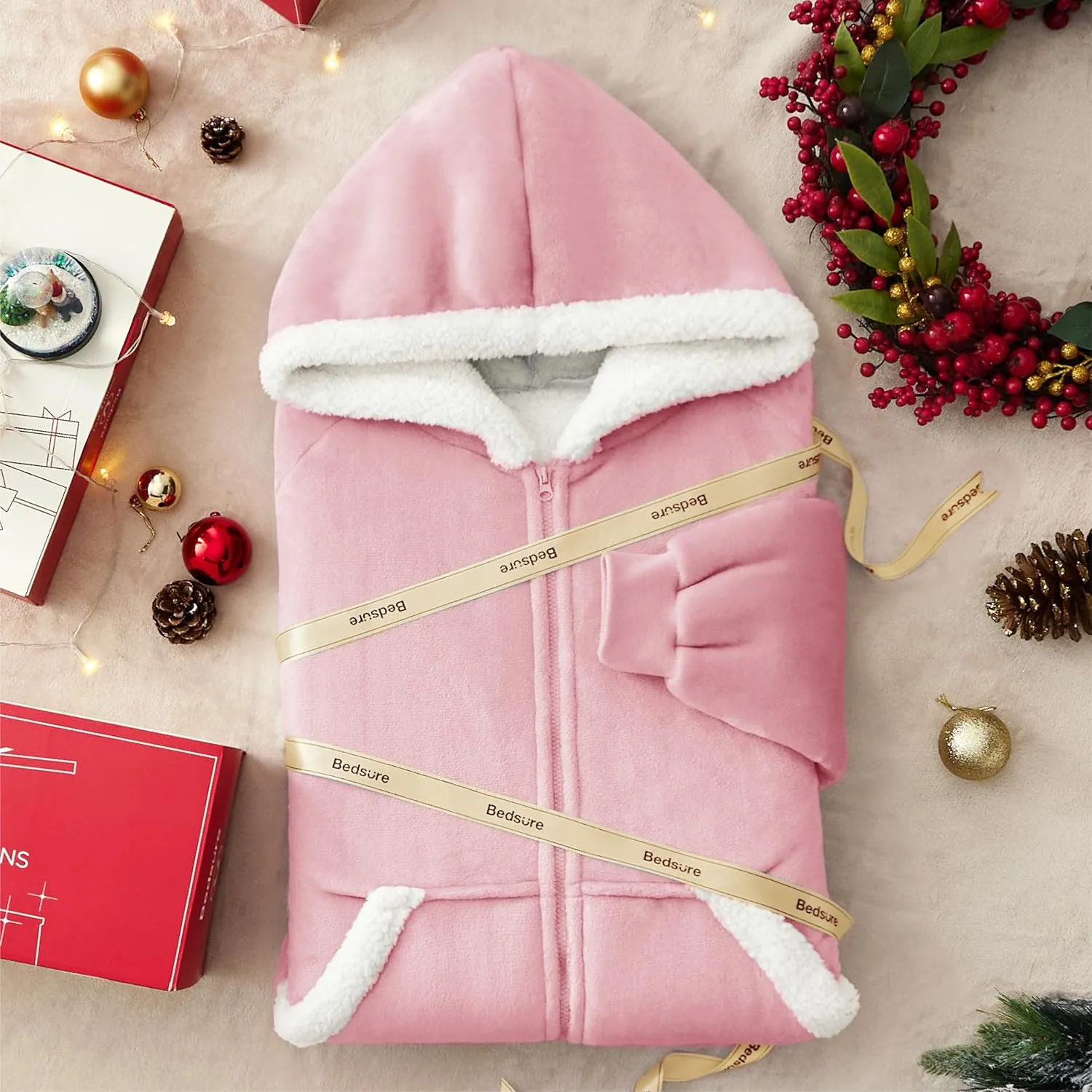 Bedsure Blanket Hoodie - Wearable Blankets for Women with Zipper as Gifts for Mom & Girlfriend, Cozy Men Sherpa Hoodie Jacket