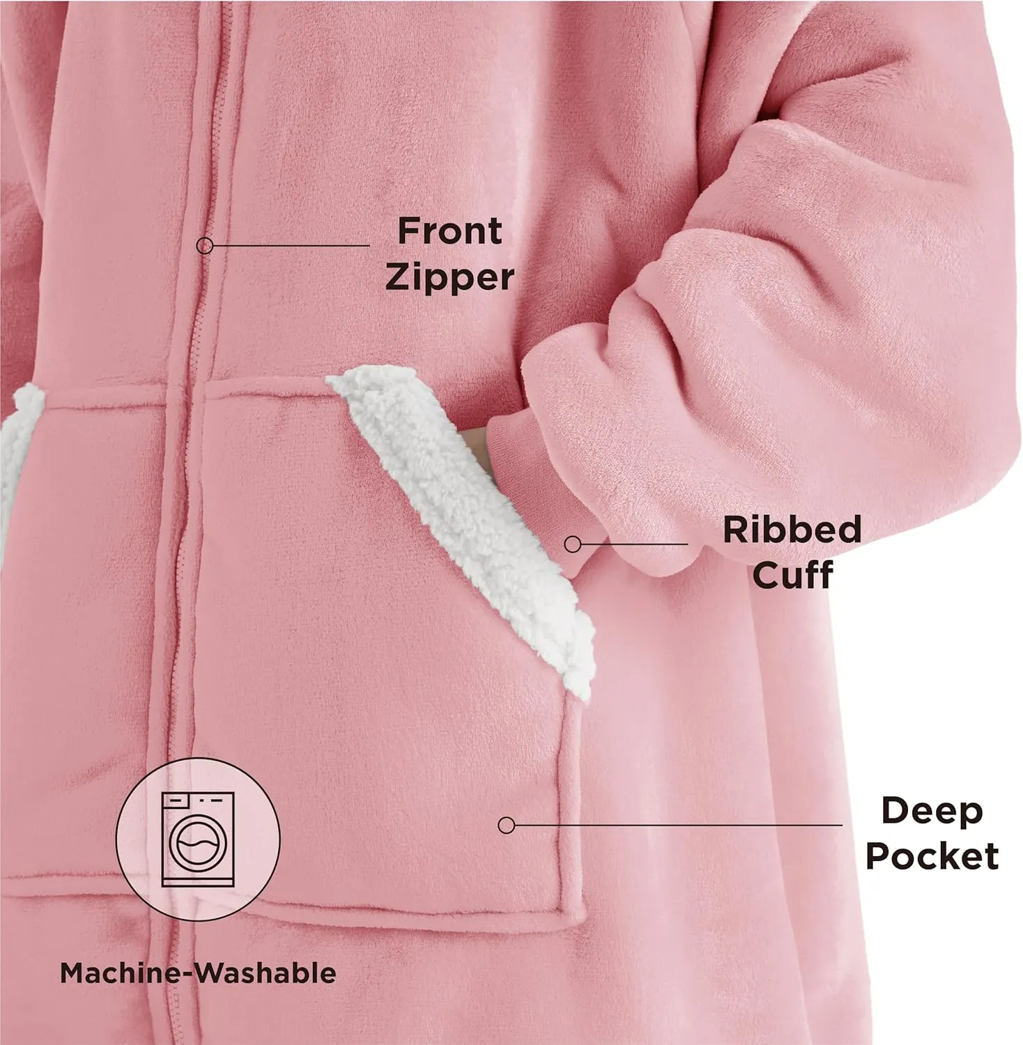 Bedsure Blanket Hoodie - Wearable Blankets for Women with Zipper as Gifts for Mom & Girlfriend, Cozy Men Sherpa Hoodie Jacket