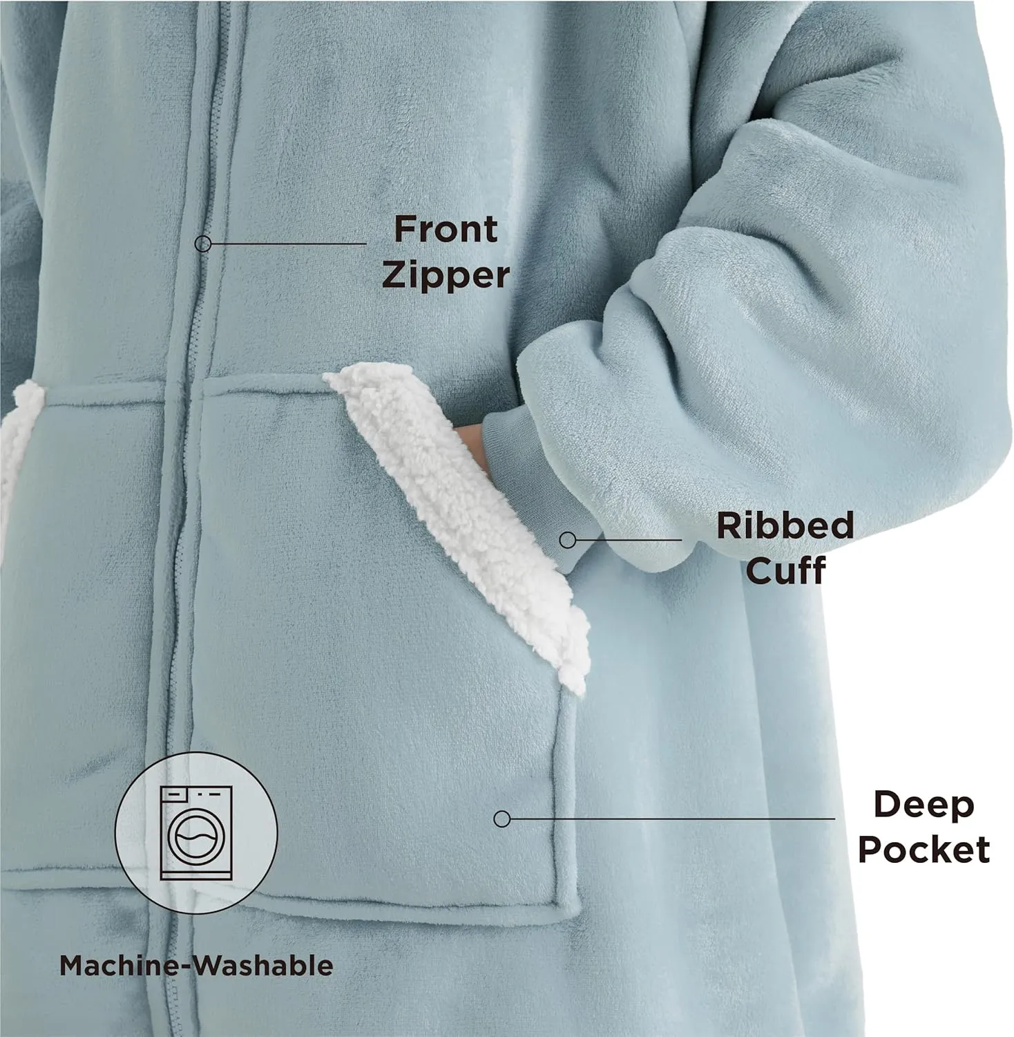Bedsure Blanket Hoodie - Wearable Blankets for Women with Zipper as Gifts for Mom & Girlfriend, Cozy Men Sherpa Hoodie Jacket
