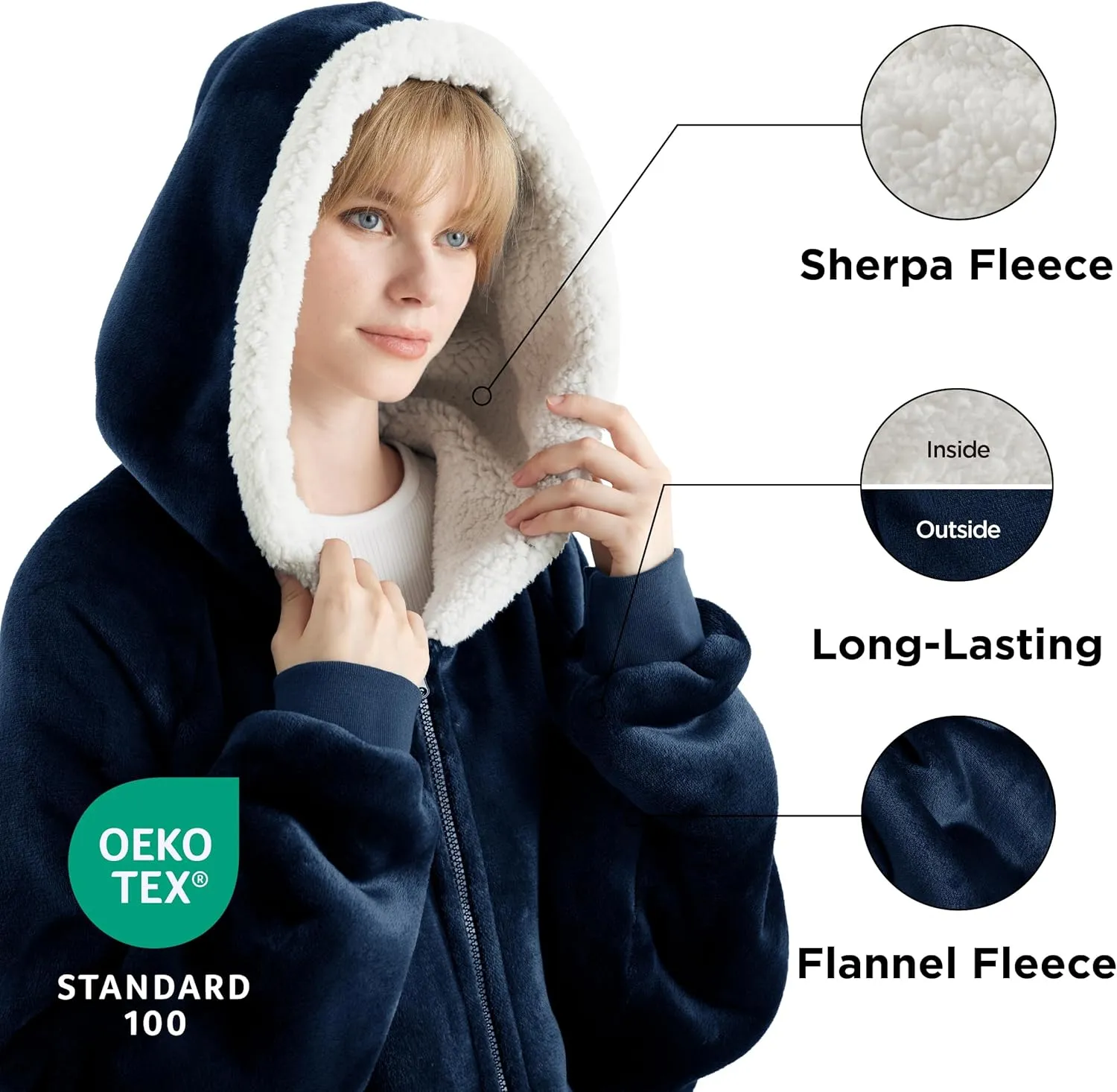 Bedsure Blanket Hoodie - Wearable Blankets for Women with Zipper as Gifts for Mom & Girlfriend, Cozy Men Sherpa Hoodie Jacket