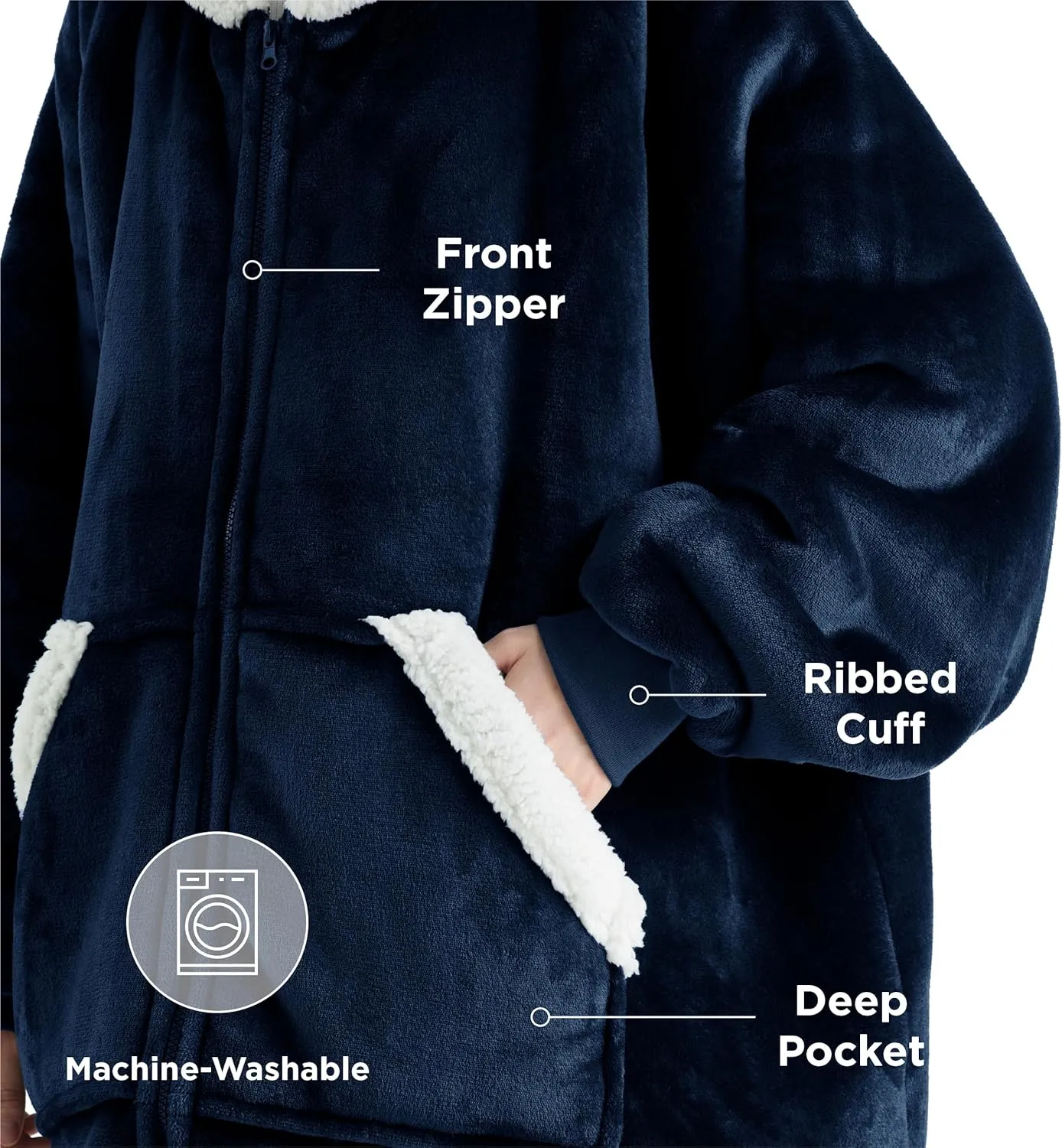 Bedsure Blanket Hoodie - Wearable Blankets for Women with Zipper as Gifts for Mom & Girlfriend, Cozy Men Sherpa Hoodie Jacket