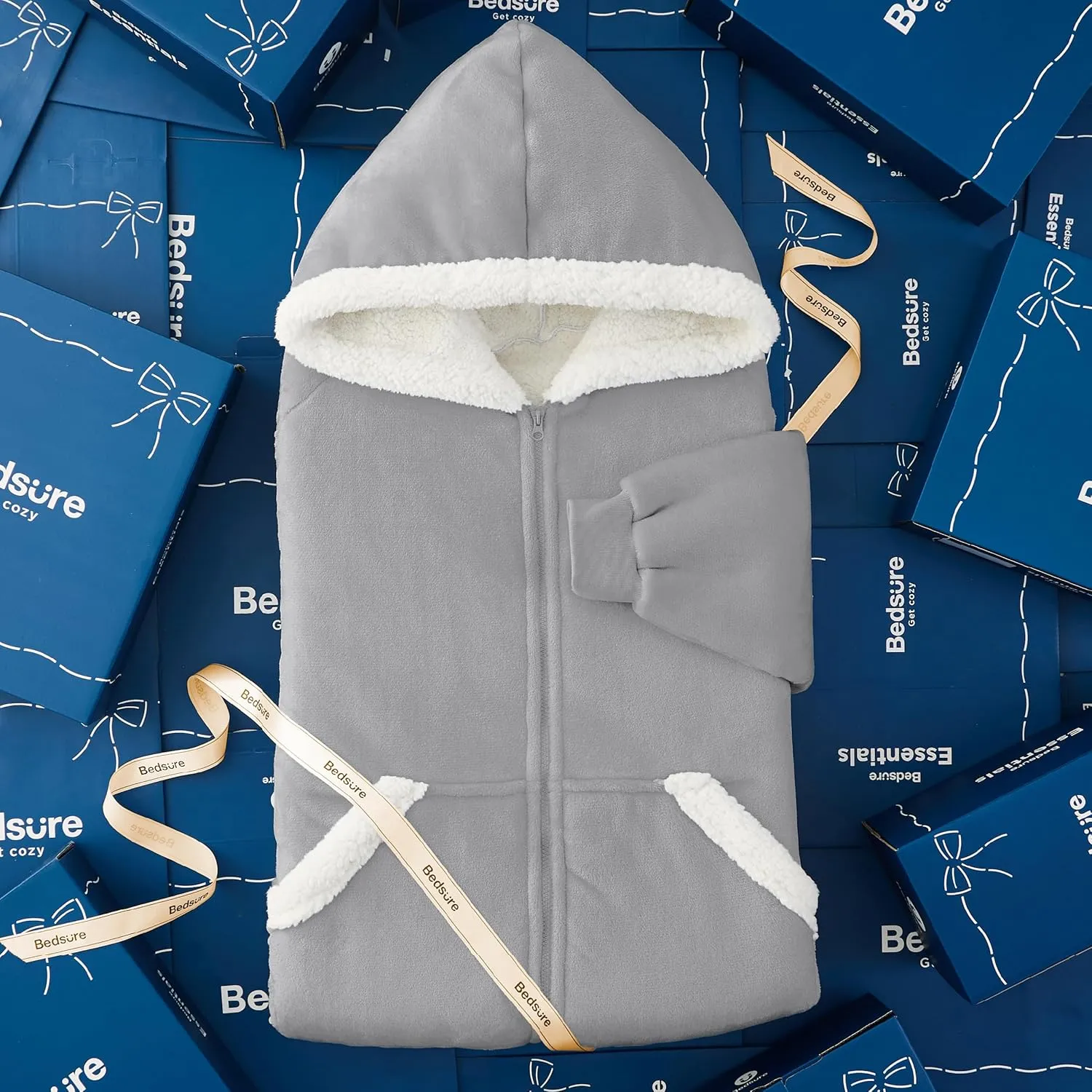 Bedsure Blanket Hoodie - Wearable Blankets for Women with Zipper as Gifts for Mom & Girlfriend, Cozy Men Sherpa Hoodie Jacket