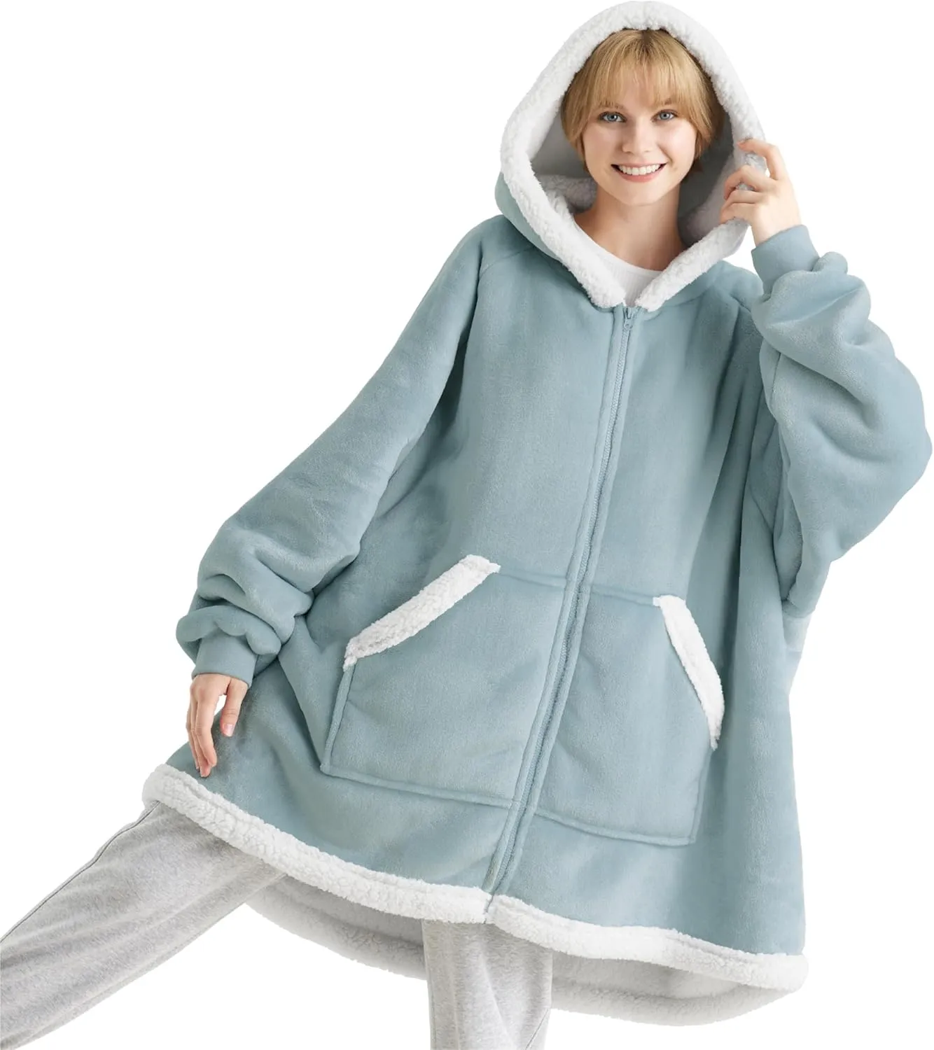 Bedsure Blanket Hoodie - Wearable Blankets for Women with Zipper as Gifts for Mom & Girlfriend, Cozy Men Sherpa Hoodie Jacket