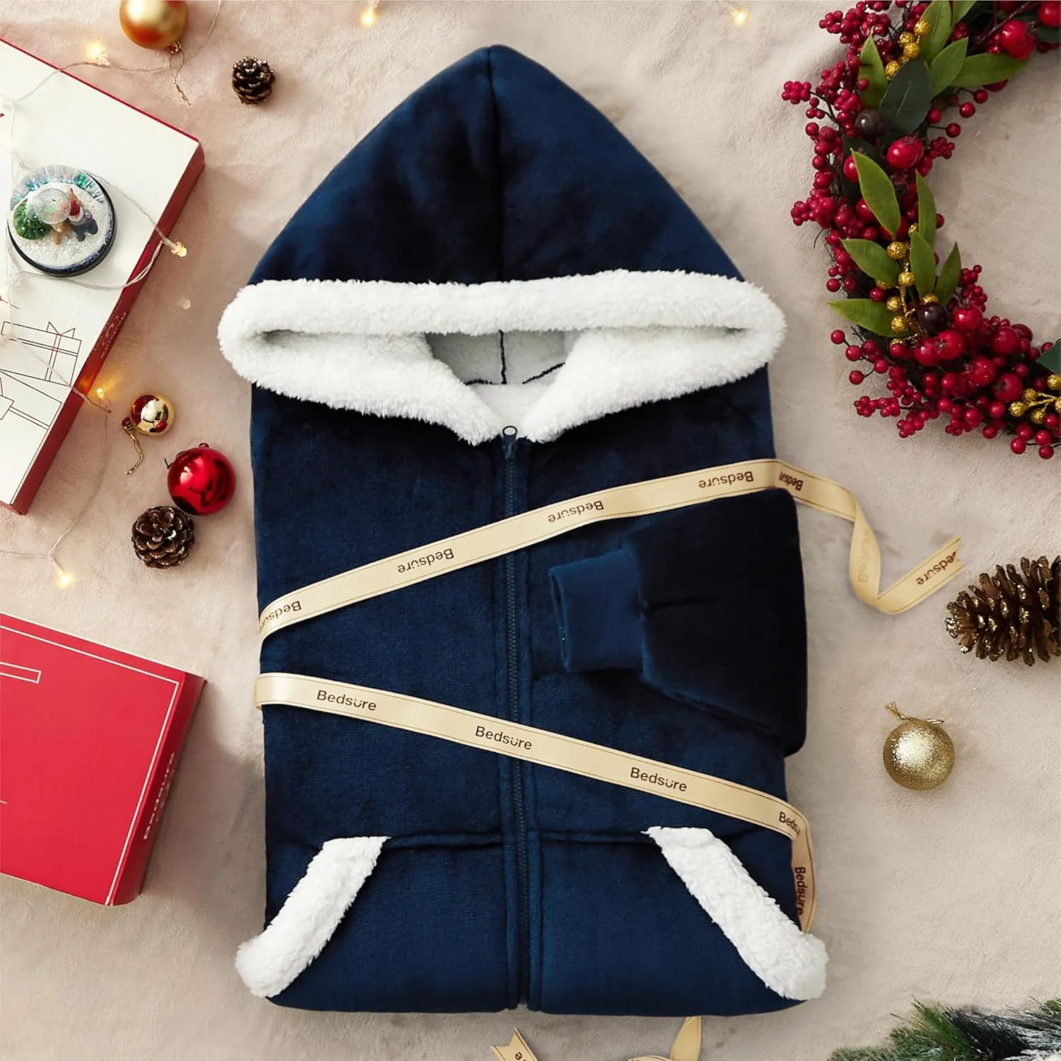 Bedsure Blanket Hoodie - Wearable Blankets for Women with Zipper as Gifts for Mom & Girlfriend, Cozy Men Sherpa Hoodie Jacket