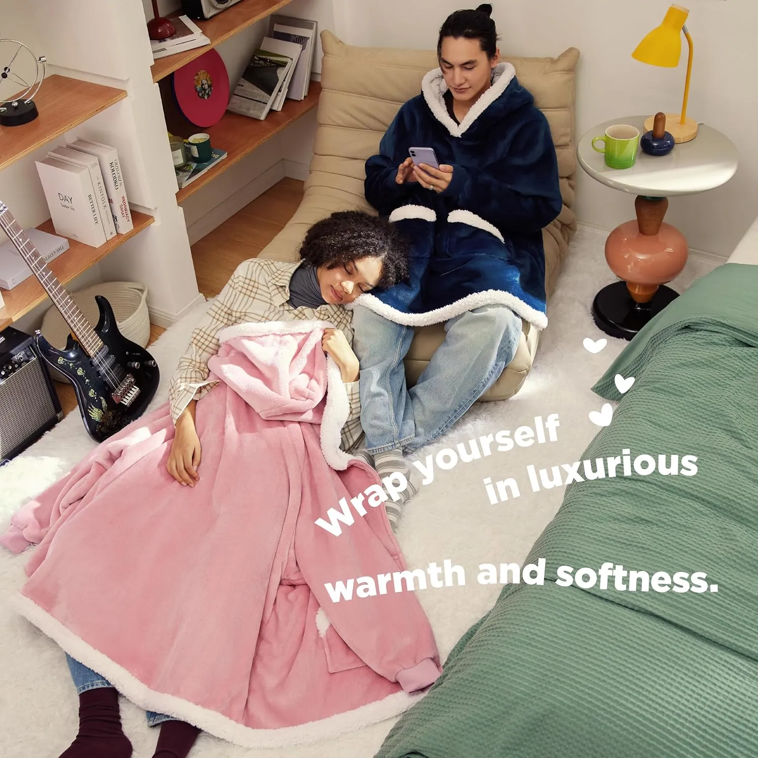 Bedsure Blanket Hoodie - Wearable Blankets for Women with Zipper as Gifts for Mom & Girlfriend, Cozy Men Sherpa Hoodie Jacket