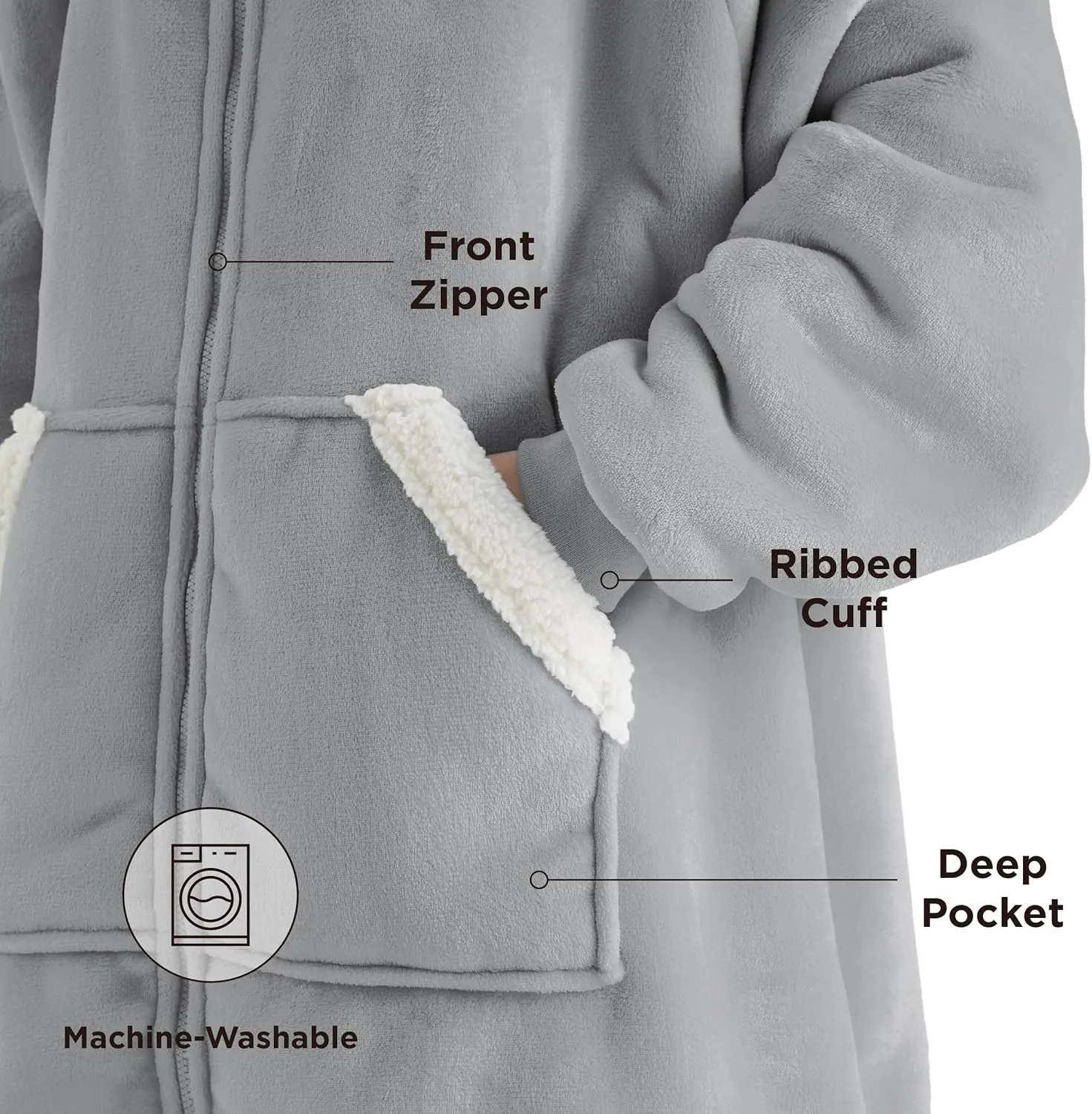 Bedsure Blanket Hoodie - Wearable Blankets for Women with Zipper as Gifts for Mom & Girlfriend, Cozy Men Sherpa Hoodie Jacket