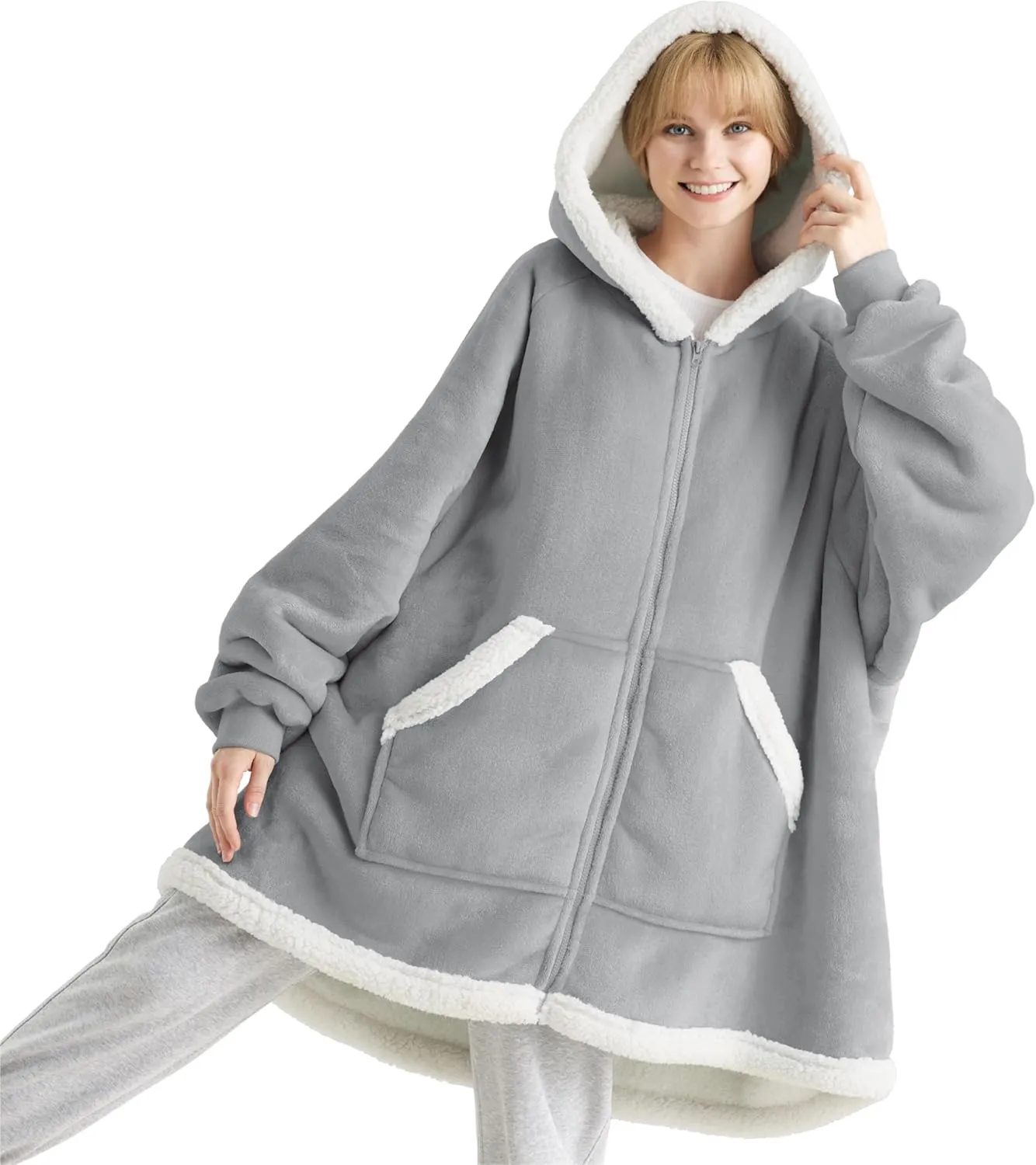 Bedsure Blanket Hoodie - Wearable Blankets for Women with Zipper as Gifts for Mom & Girlfriend, Cozy Men Sherpa Hoodie Jacket