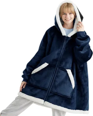 Bedsure Blanket Hoodie - Wearable Blankets for Women with Zipper as Gifts for Mom & Girlfriend, Cozy Men Sherpa Hoodie Jacket