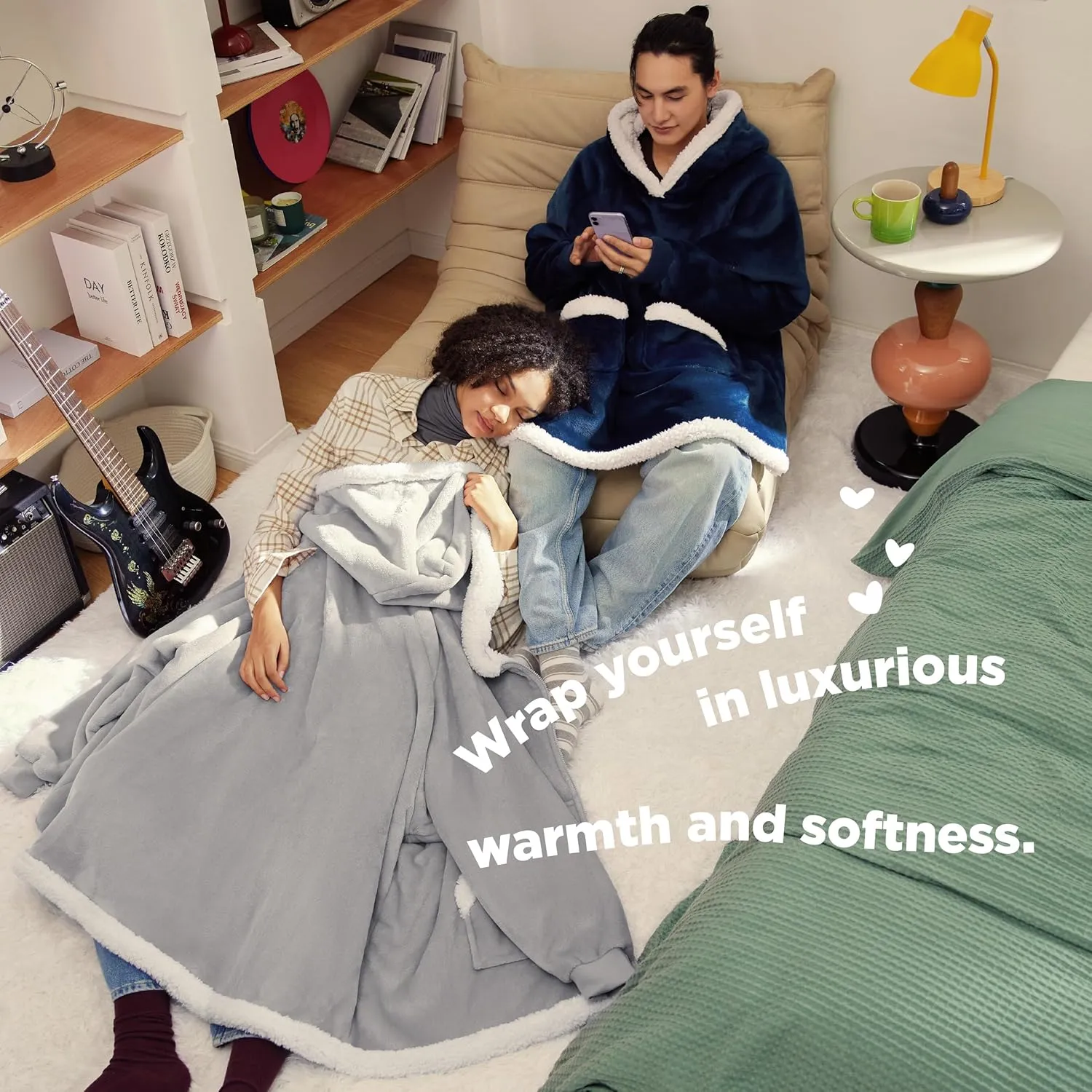 Bedsure Blanket Hoodie - Wearable Blankets for Women with Zipper as Gifts for Mom & Girlfriend, Cozy Men Sherpa Hoodie Jacket