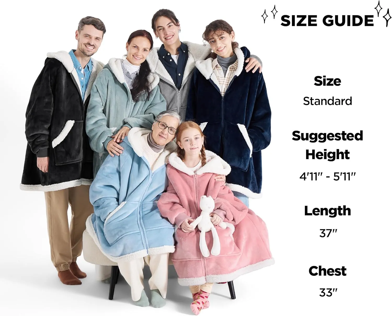 Bedsure Blanket Hoodie - Wearable Blankets for Women with Zipper as Gifts for Mom & Girlfriend, Cozy Men Sherpa Hoodie Jacket