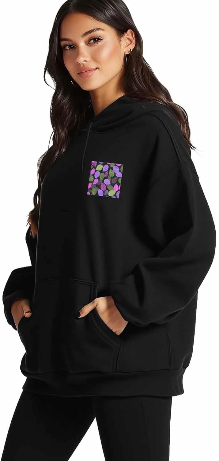 BEMIGO Hooded Sweatshirt Women Leaves Cozy Black/White Sweatshirt with Oversized Front Pocket Colorful Printed Trendy Tops