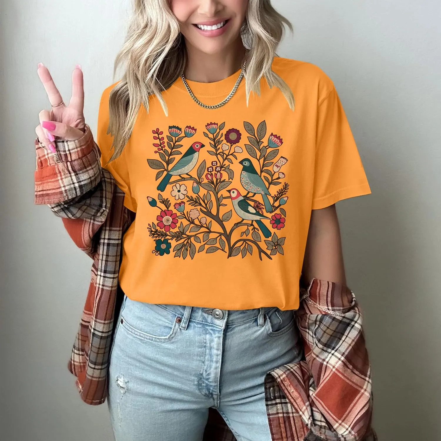 Bird Shirt Women Boho Flower: Watercolor Bird Shirts Nature Animal Gift Floral Graphic Tee Botanical Garden Lover Top