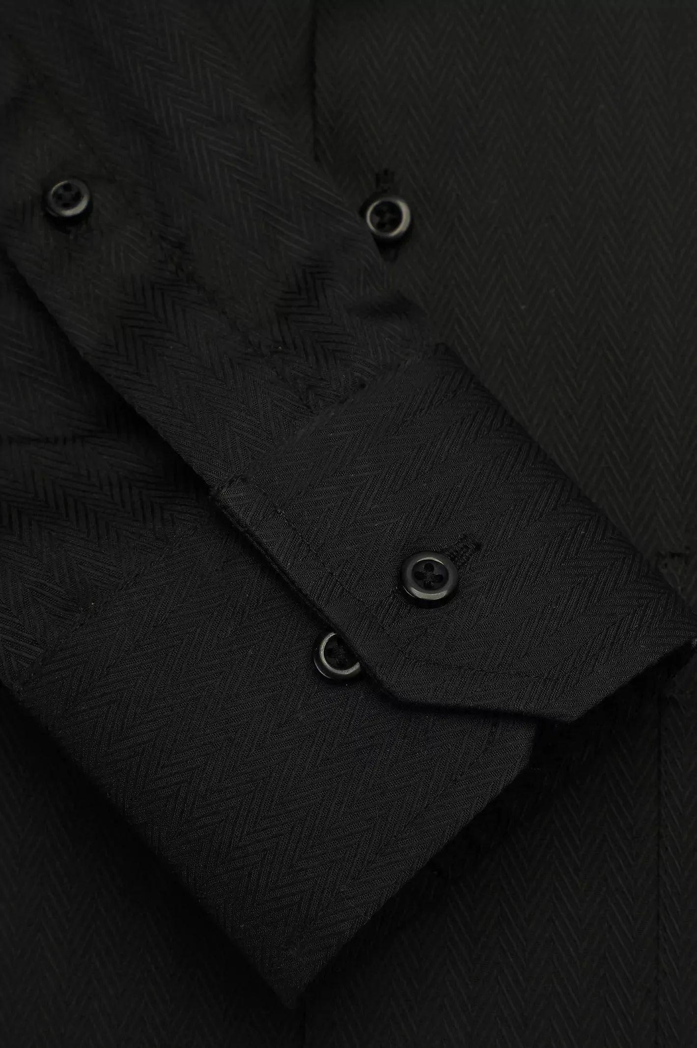 Black Herringbone Self Formal Shirt