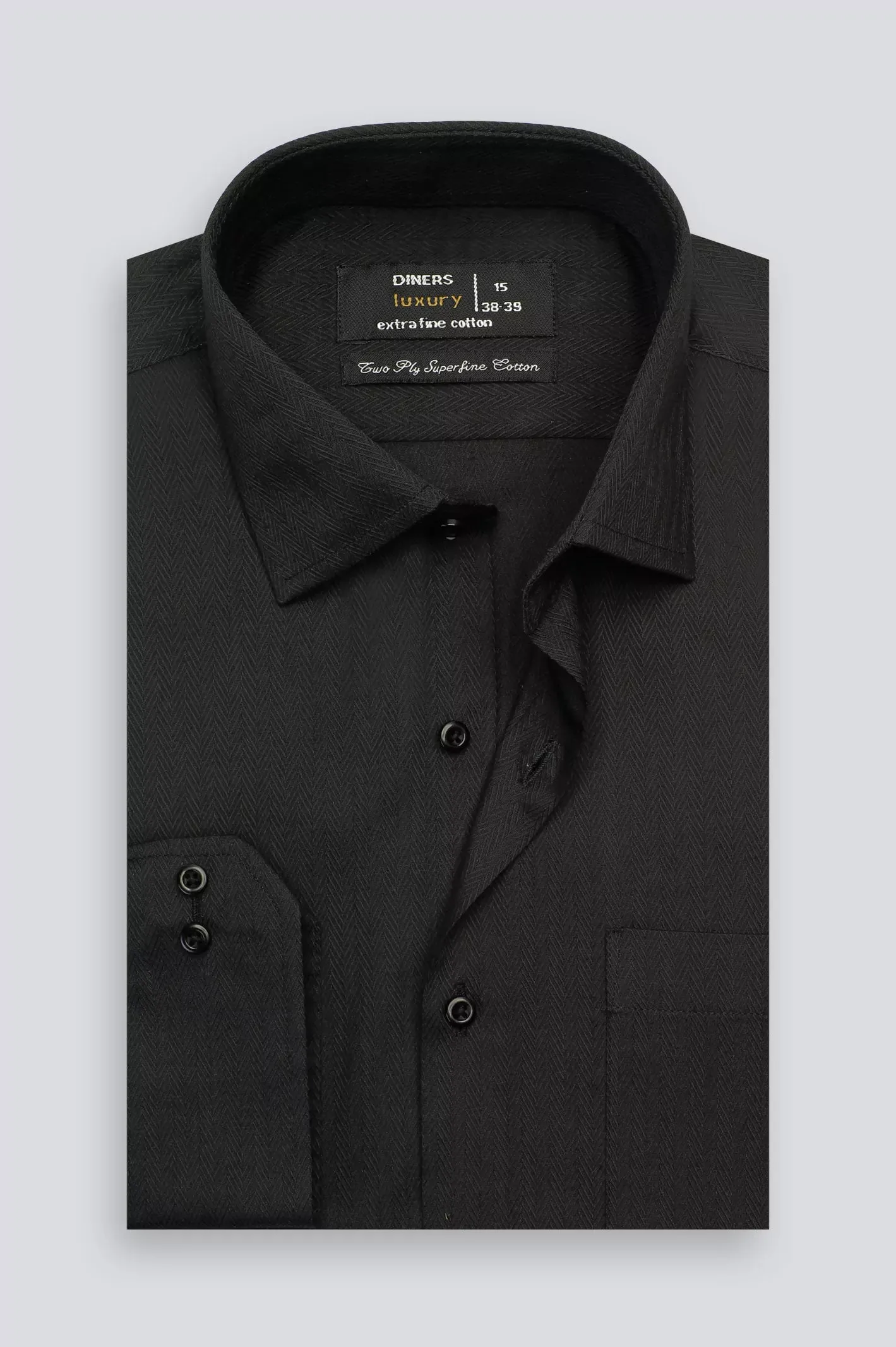 Black Herringbone Self Formal Shirt
