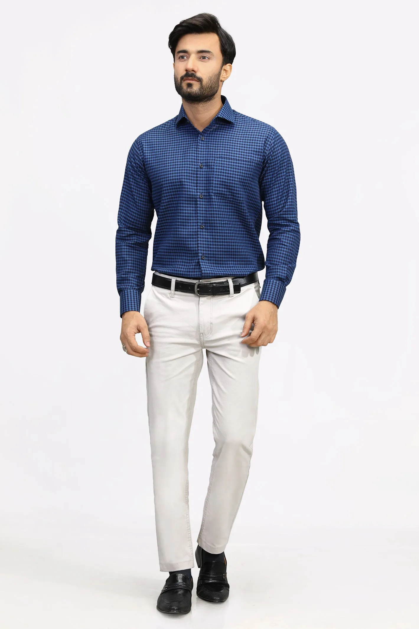 Blue Gingham Check Formal Shirt