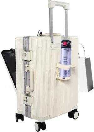 Boarding Suitcase Portable Carry on Luggage Spinner, 20-Inch Noble Travel Suitcase Carry On with Usb Charging Port Multi-Functional Innovative Design Safe and Convenient to Carry, White