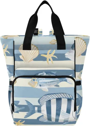 Bolaz Diaper Backpack for Moms,Multifunction Baby Nappy Changing Bags with Insulated Pockets-Fish Shells Print