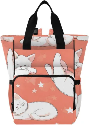 Bolaz Diaper Backpack for Moms,Multifunction Baby Nappy Changing Bags with Insulated Pockets-Lazy White Cat Sleeping