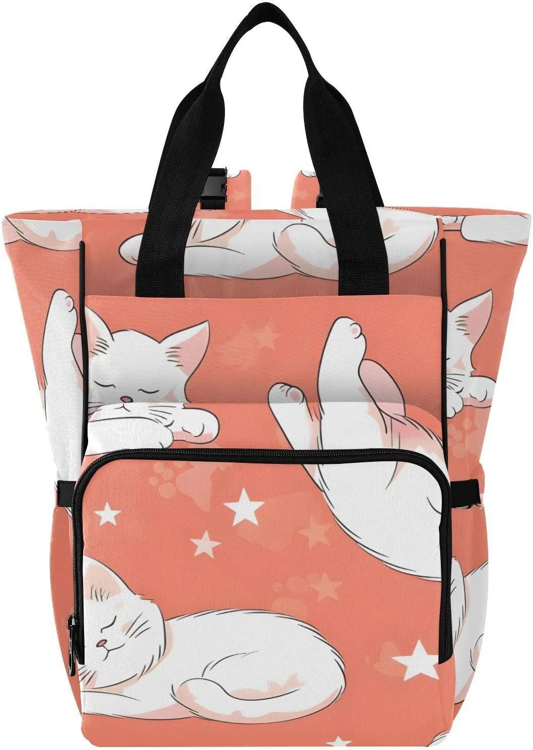Bolaz Diaper Backpack for Moms,Multifunction Baby Nappy Changing Bags with Insulated Pockets-Lazy White Cat Sleeping