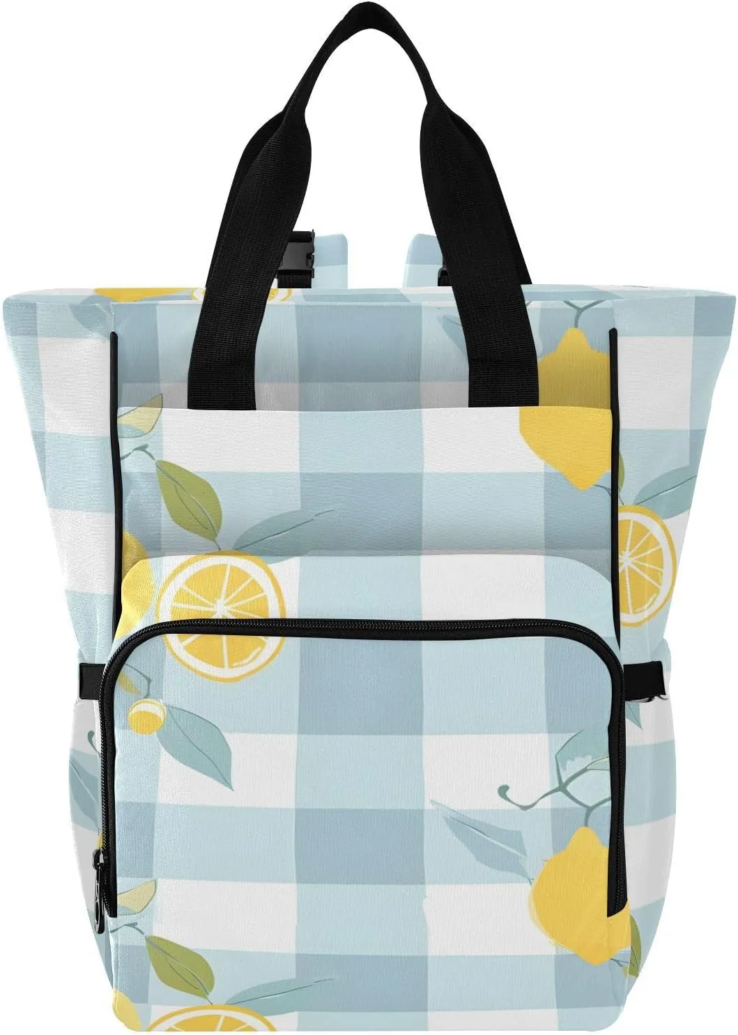 Bolaz Diaper Backpack for Moms,Multifunction Baby Nappy Changing Bags with Insulated Pockets-Lemon Light Blue and White Plaid Background