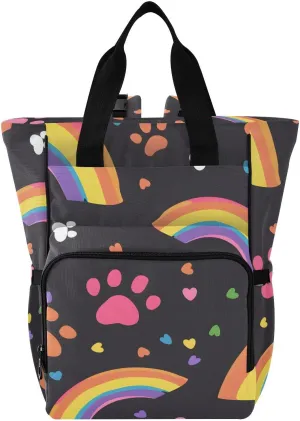Bolaz Diaper Backpack for Moms,Multifunction Baby Nappy Changing Bags with Insulated Pockets-Paw Print Rainbow Cartoon Flat Hand Drawn Style