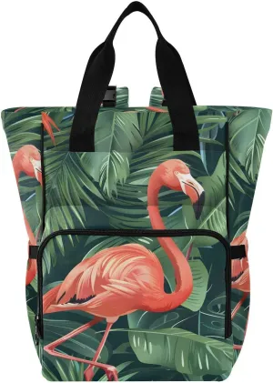 Bolaz Diaper Backpack for Moms,Multifunction Baby Nappy Changing Bags with Insulated Pockets-Tropical Retro Patterns with Flamingos