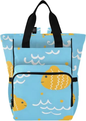 Bolaz Diaper Backpack for Moms,Multifunction Baby Nappy Changing Bags with Insulated Pockets-Yellow Fish Baby Blue Background