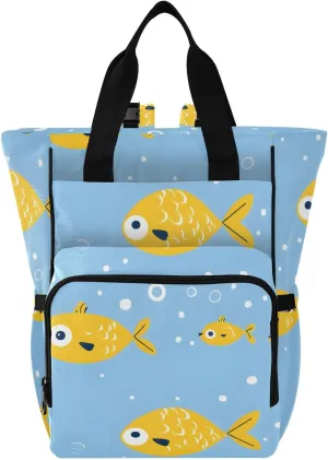 Bolaz Diaper Backpack for Moms,Multifunction Baby Nappy Changing Bags with Insulated Pockets-Yellow Fish
