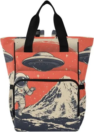 Bolaz Diaper Backpack for Moms,Multifunction Baby Nappy Changing Bags with Insulated Pockets,Astronaut Ufo Mountains
