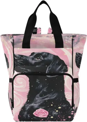 Bolaz Diaper Backpack for Moms,Multifunction Baby Nappy Changing Bags with Insulated Pockets,Rose Background Black Dog Pattern