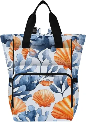 Bolaz Diaper Backpack for Moms,Multifunction Baby Nappy Changing Bags with Insulated Pockets,Seashell and Coral Pattern