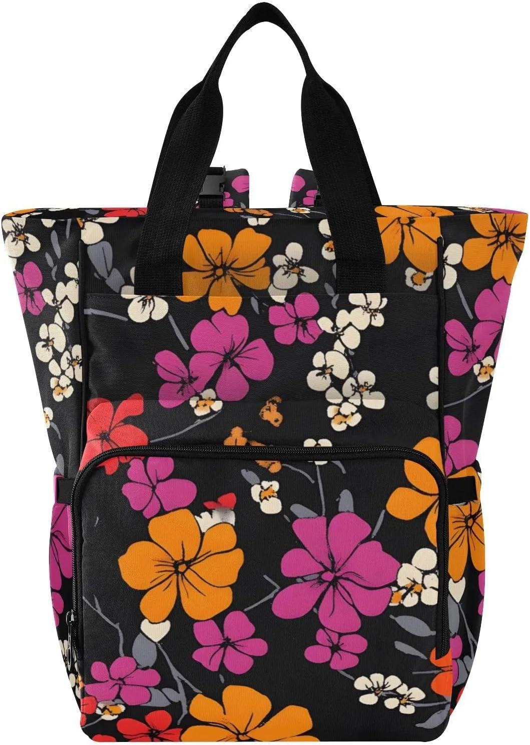 Bolaz Diaper Backpack for Moms,Multifunction Baby Nappy Changing Bags with Insulated Pockets,White Pink Yellow Flowers Pattern