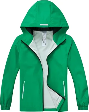 Boys Girls Waterproof Rain Jacket Lightweight soft lining Kids Windbreaker Hooded Coat Easy to Fold