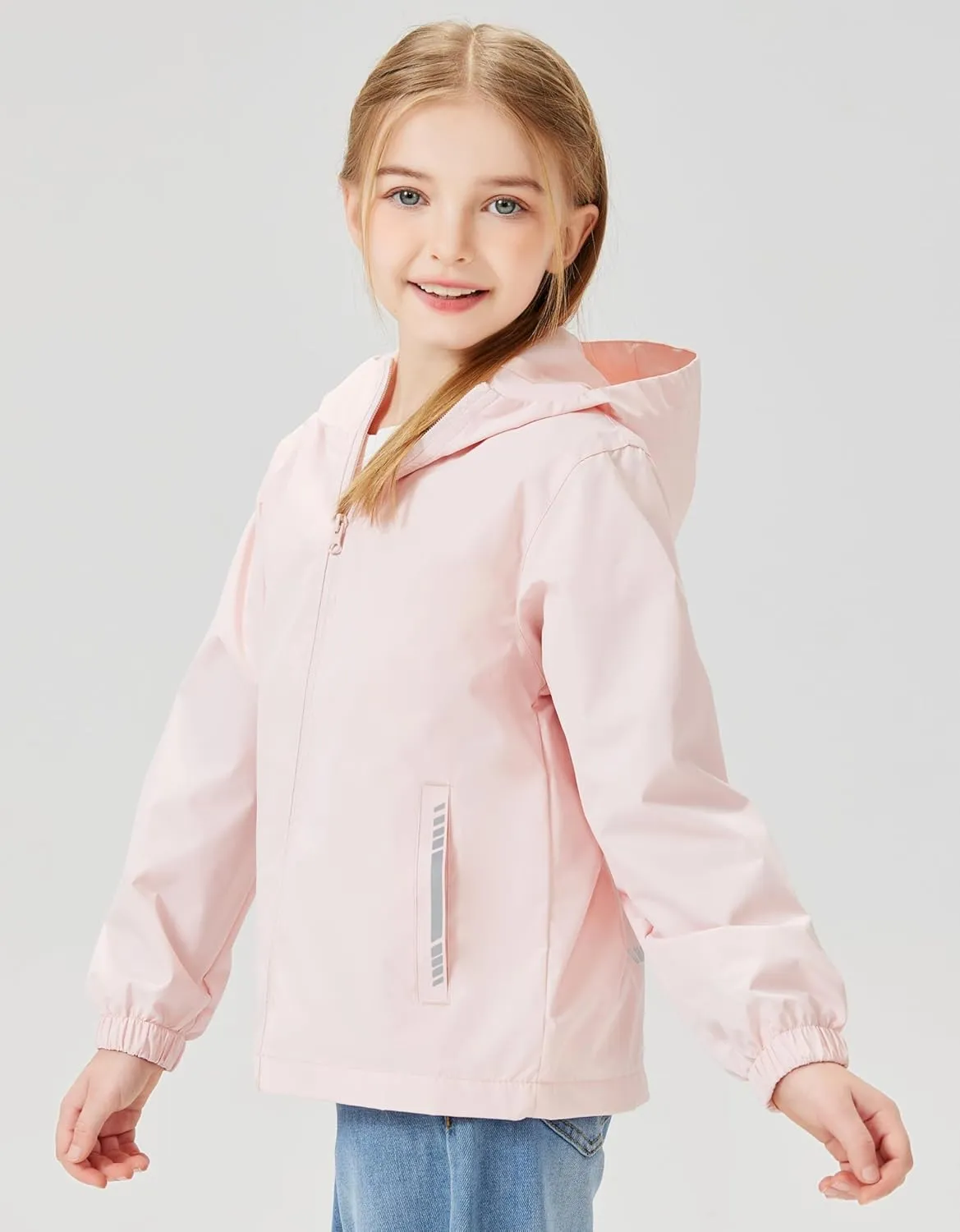 Boys Girls Waterproof Rain Jacket Lightweight soft lining Kids Windbreaker Hooded Coat Easy to Fold