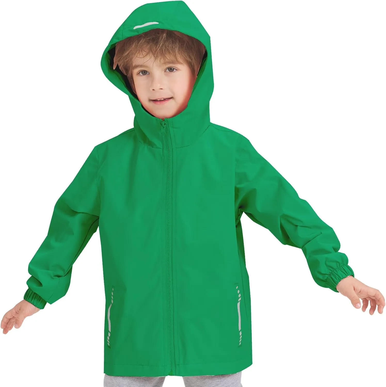 Boys Girls Waterproof Rain Jacket Lightweight soft lining Kids Windbreaker Hooded Coat Easy to Fold