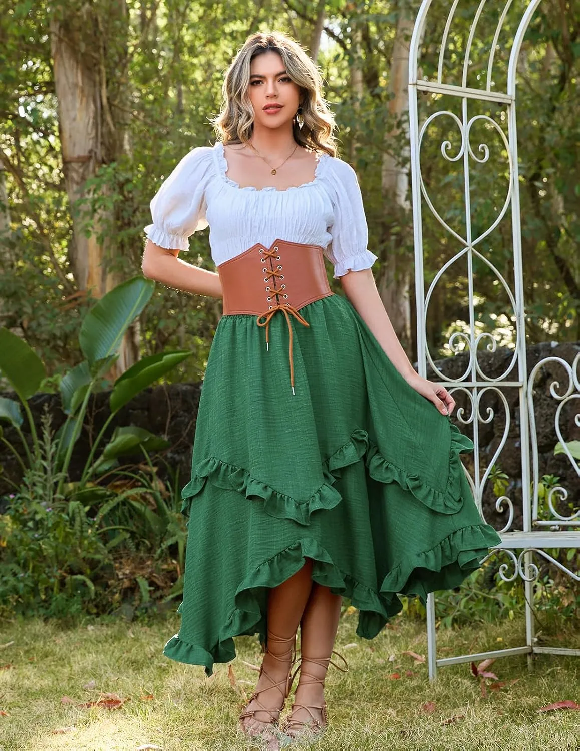 Bridesmay Renaissance Fairy Skirt 2025 Asymmetrical Ruffle Hem Elastic Waisted Long Maxi Skirts for Women